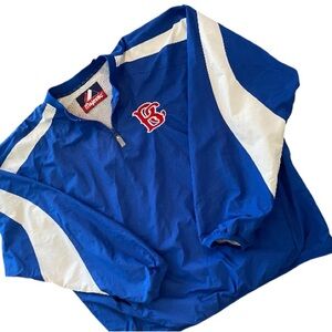 Vintage (Nylon) Majestic Blue and White Quarter-Zip Pullover Hoodie